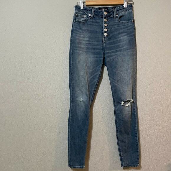 Lucky Brand Denim - Lucky Brand Womens Blue Distressed Denim Button Fly Denim Skinny Jeans Size 6/28